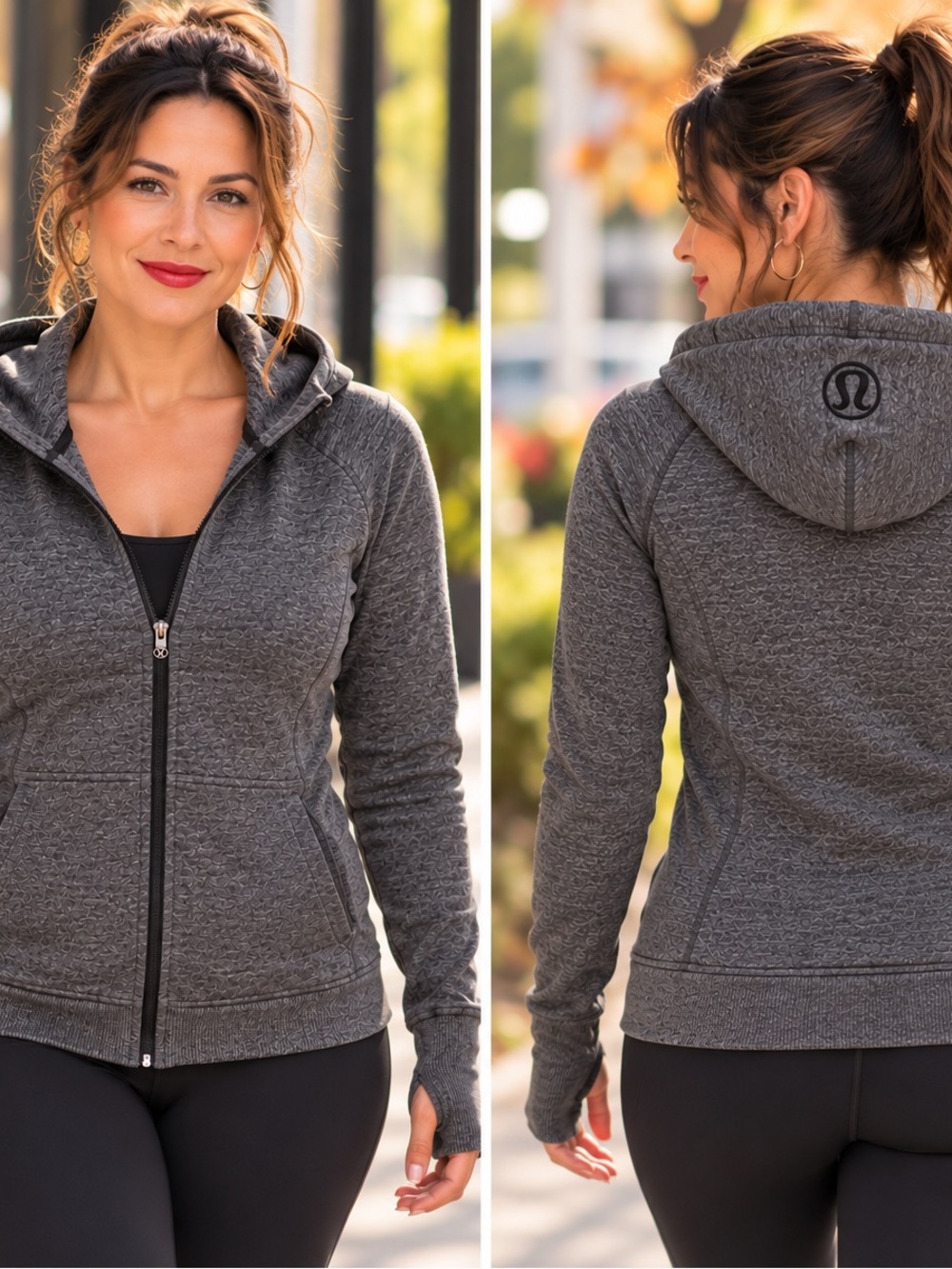Lululemon Scuba Full Zip Hoodie Size 6 Heathered Charcoal Gray with Thumbholes